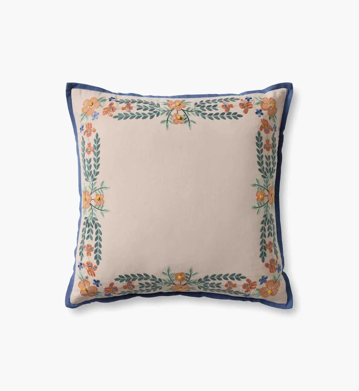 Willow Border Embroidered Pillow - Ivory
