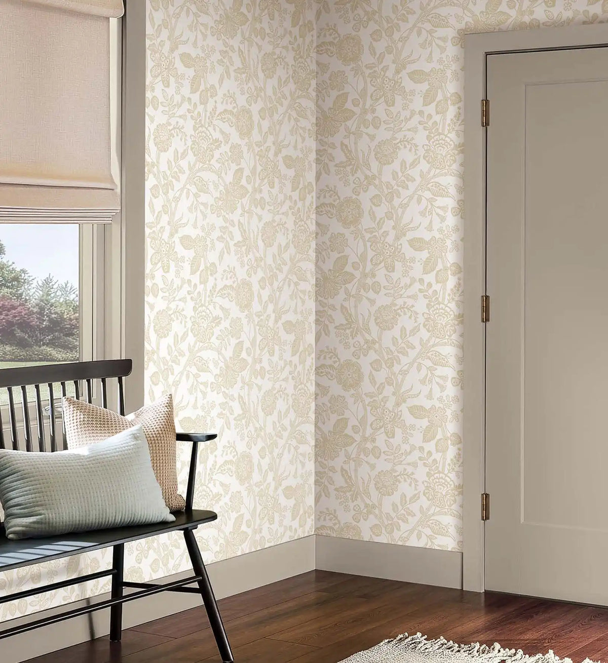 Gracie Garden Wallpaper - Beige & White