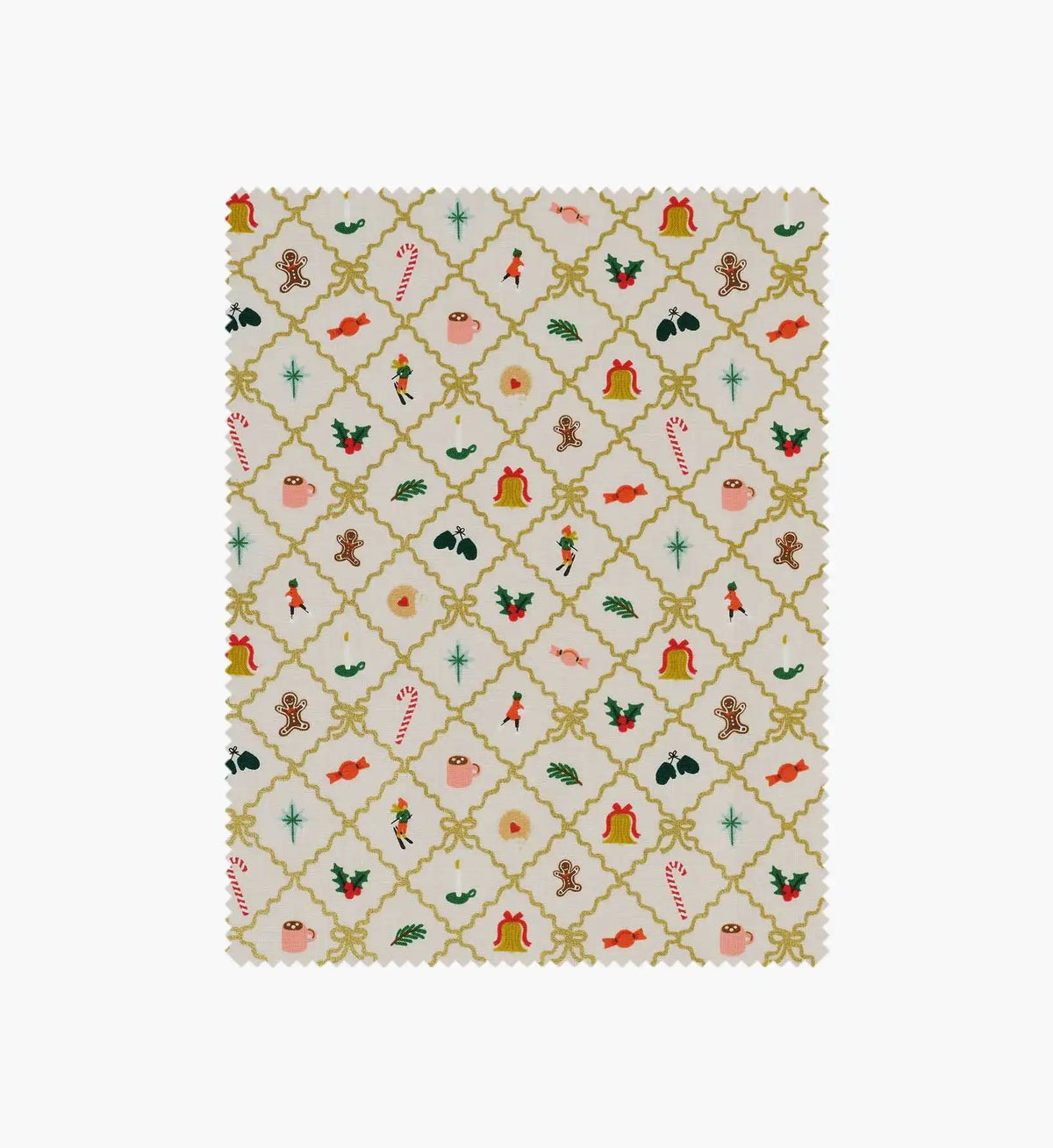 Holiday Argyle Cotton Metallic Fabric - Cream and Gold