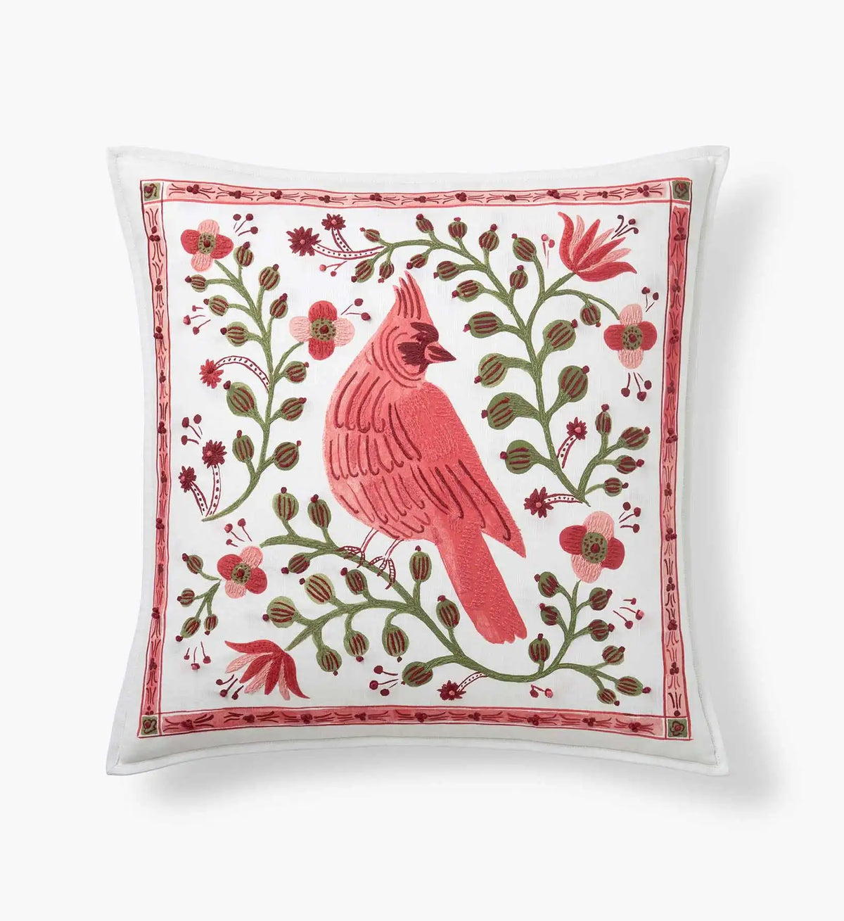 Embroidered Pillow Cover - Cardinals