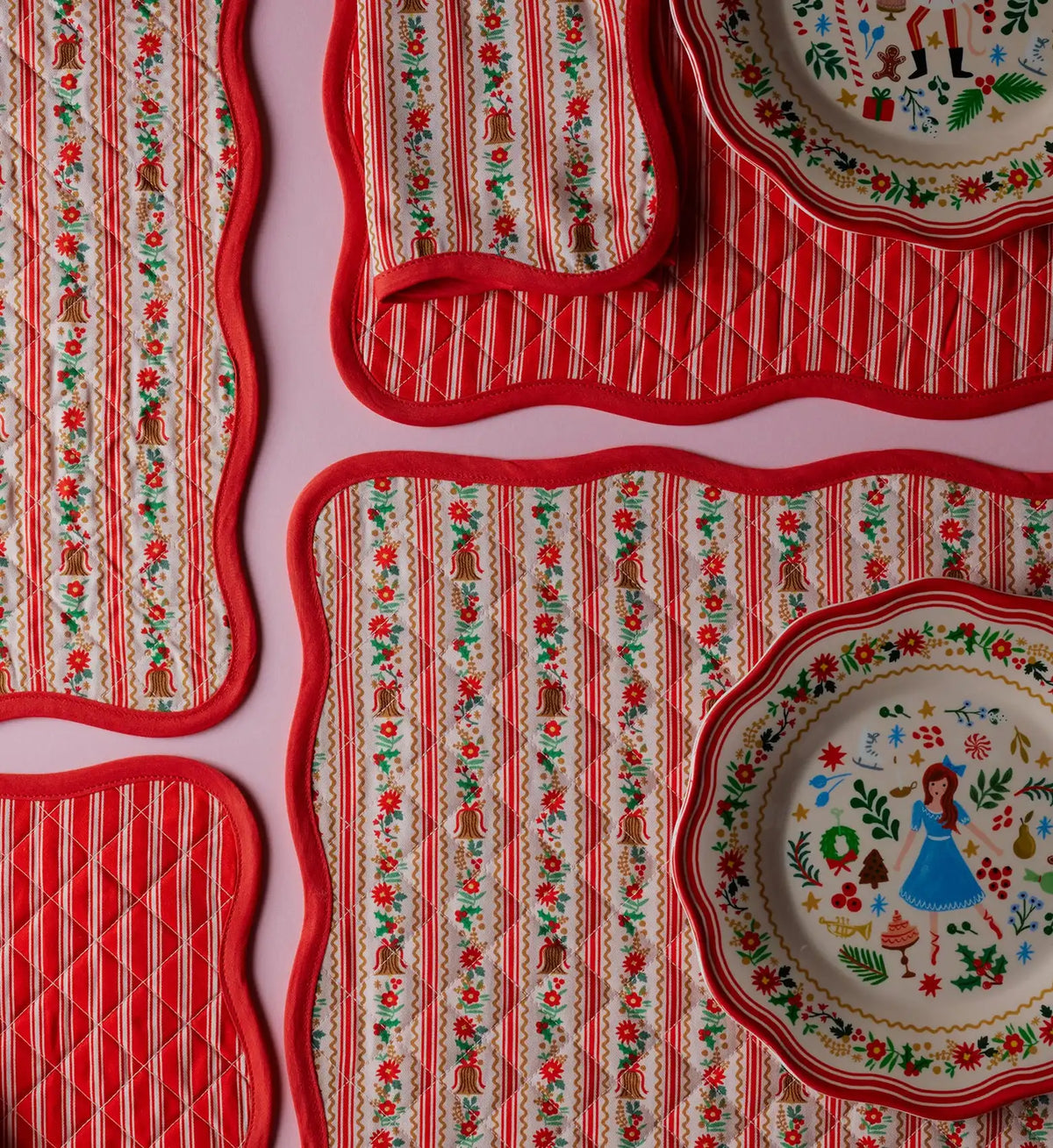 Cotton Placemat Set - Holly Jolly