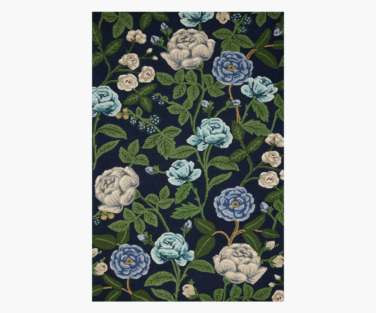 Highgrove Roses Wool Hooked Rug - Navy