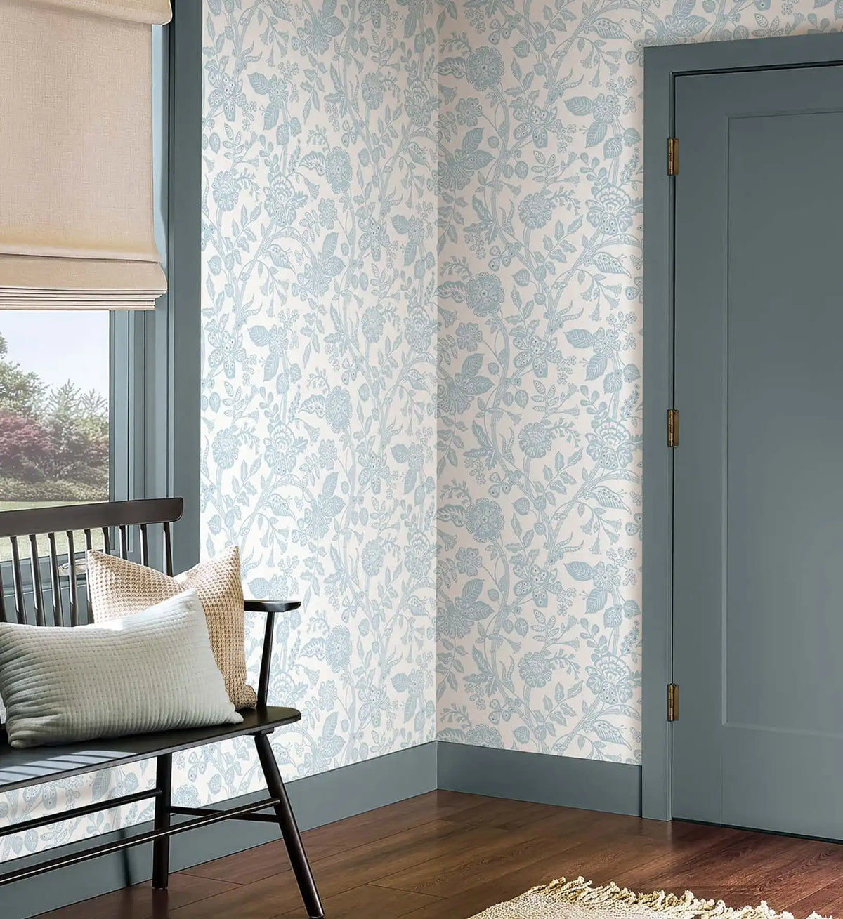 Gracie Garden Wallpaper Sample - Blue & White