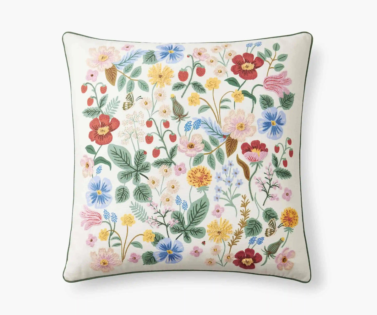 Embroidered Pillow Cover - Strawberry Fields