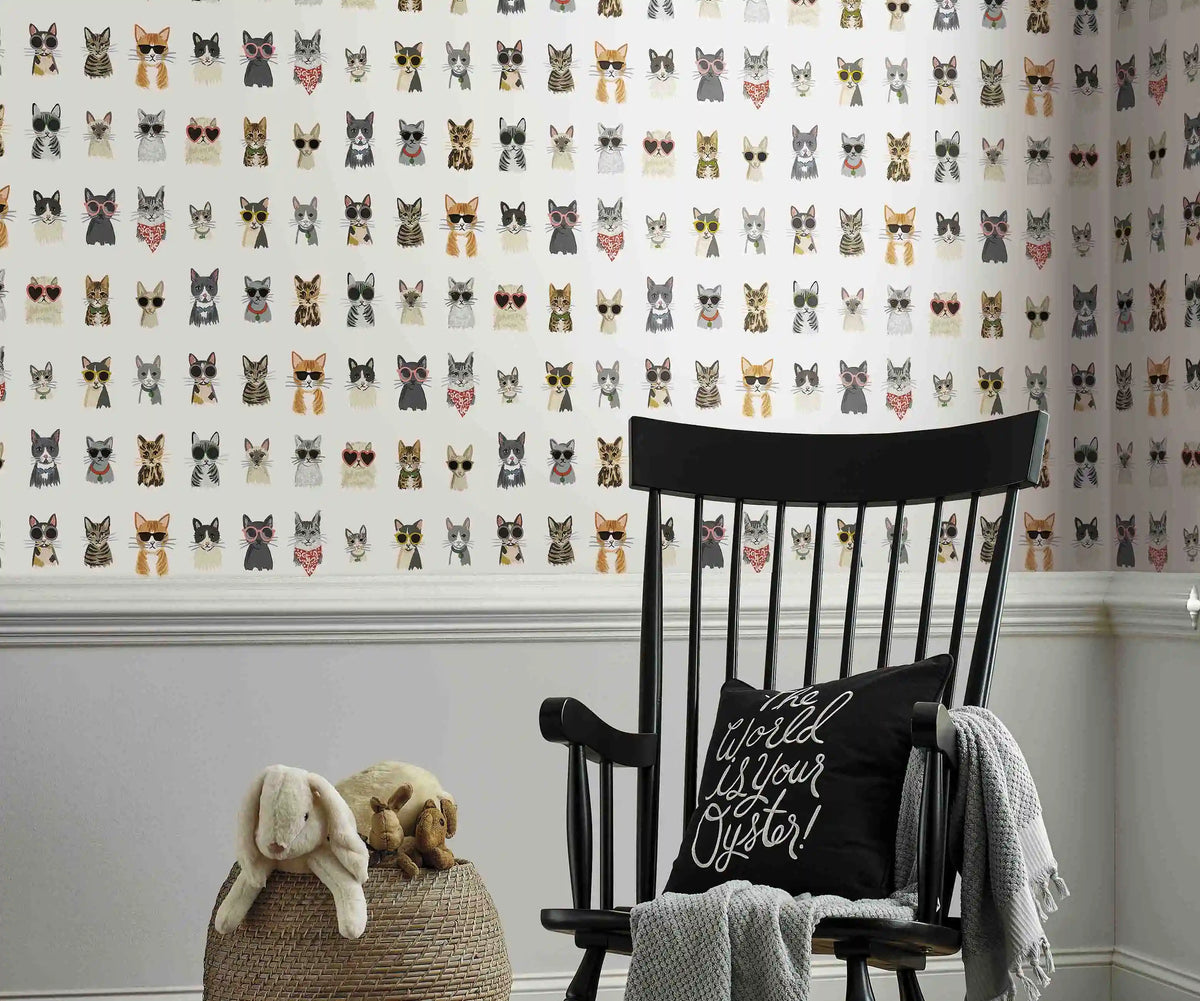 Cool Cats Peel & Stick Wallpaper Sample - White Multi