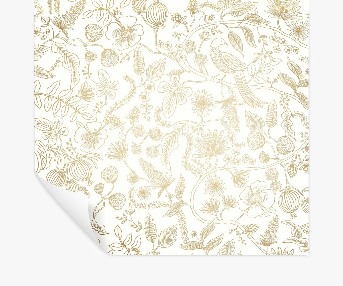 Aviary Peel & Stick Wallpaper - Metallic Gold & Cream