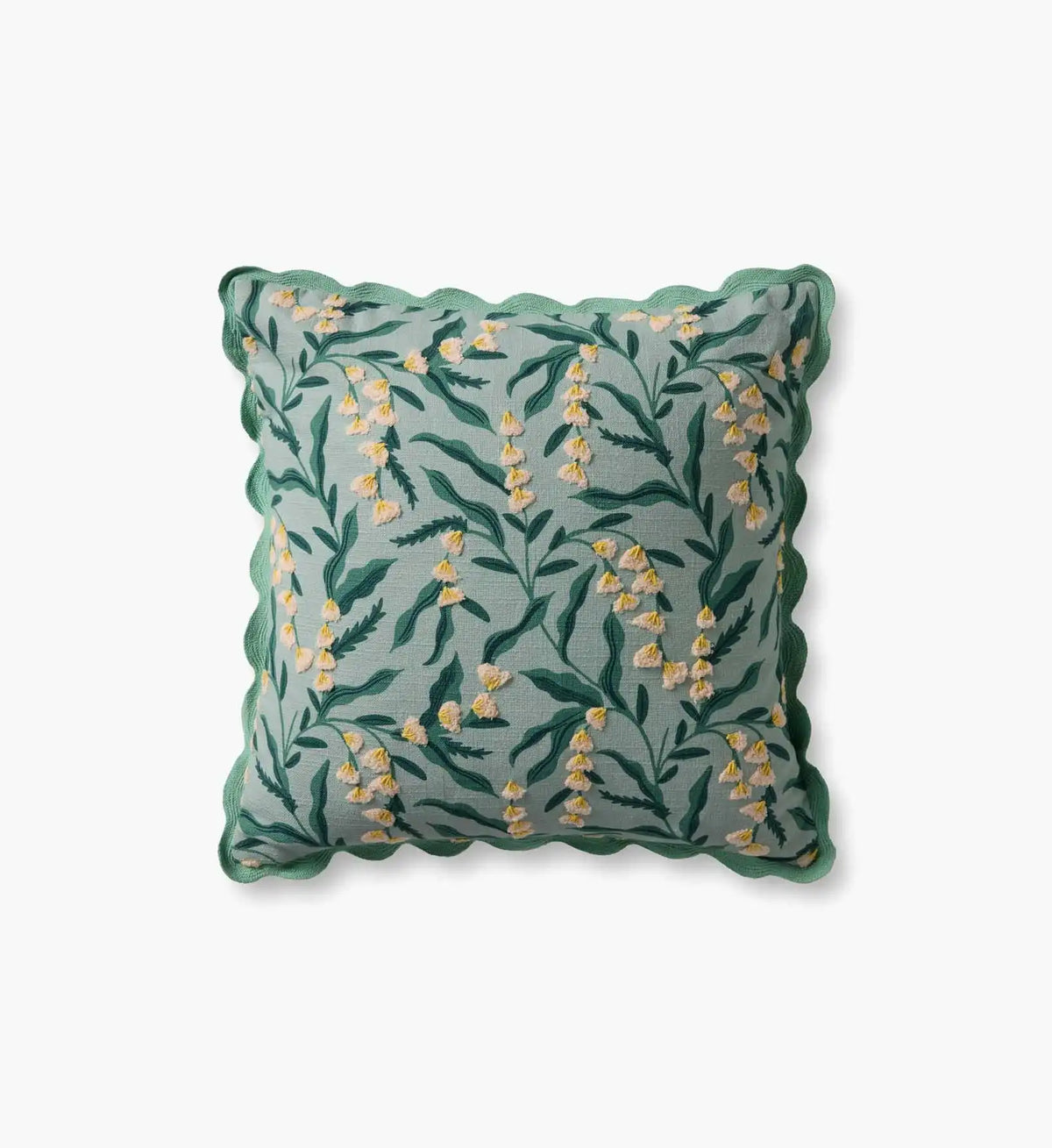 Lily of the Valley Embroidered Pillow - Light Green