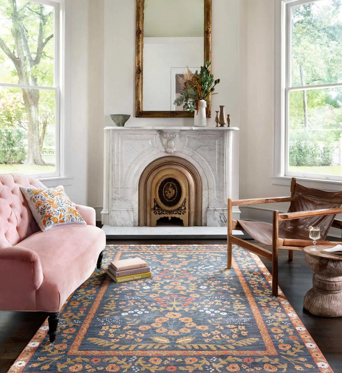 Fiore Florence Power Loomed Rug - Navy & Rust