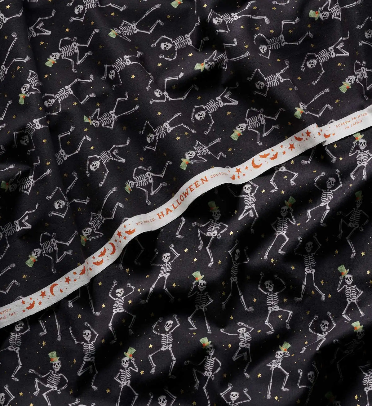 Skeletons Cotton Metallic Fabric - Black