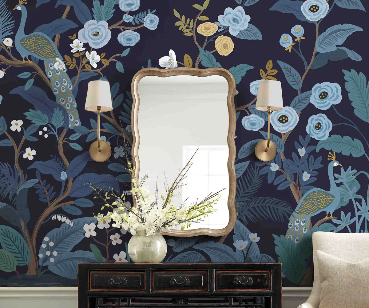 Peacock Wallpaper Mural Sample - Navy