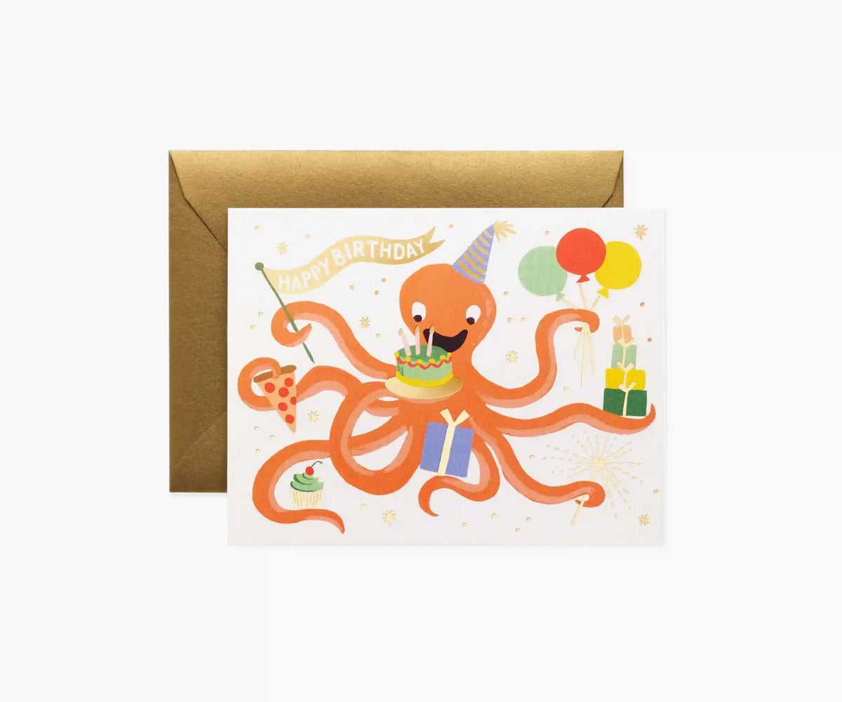 Octopus Birthday Card - Single Card