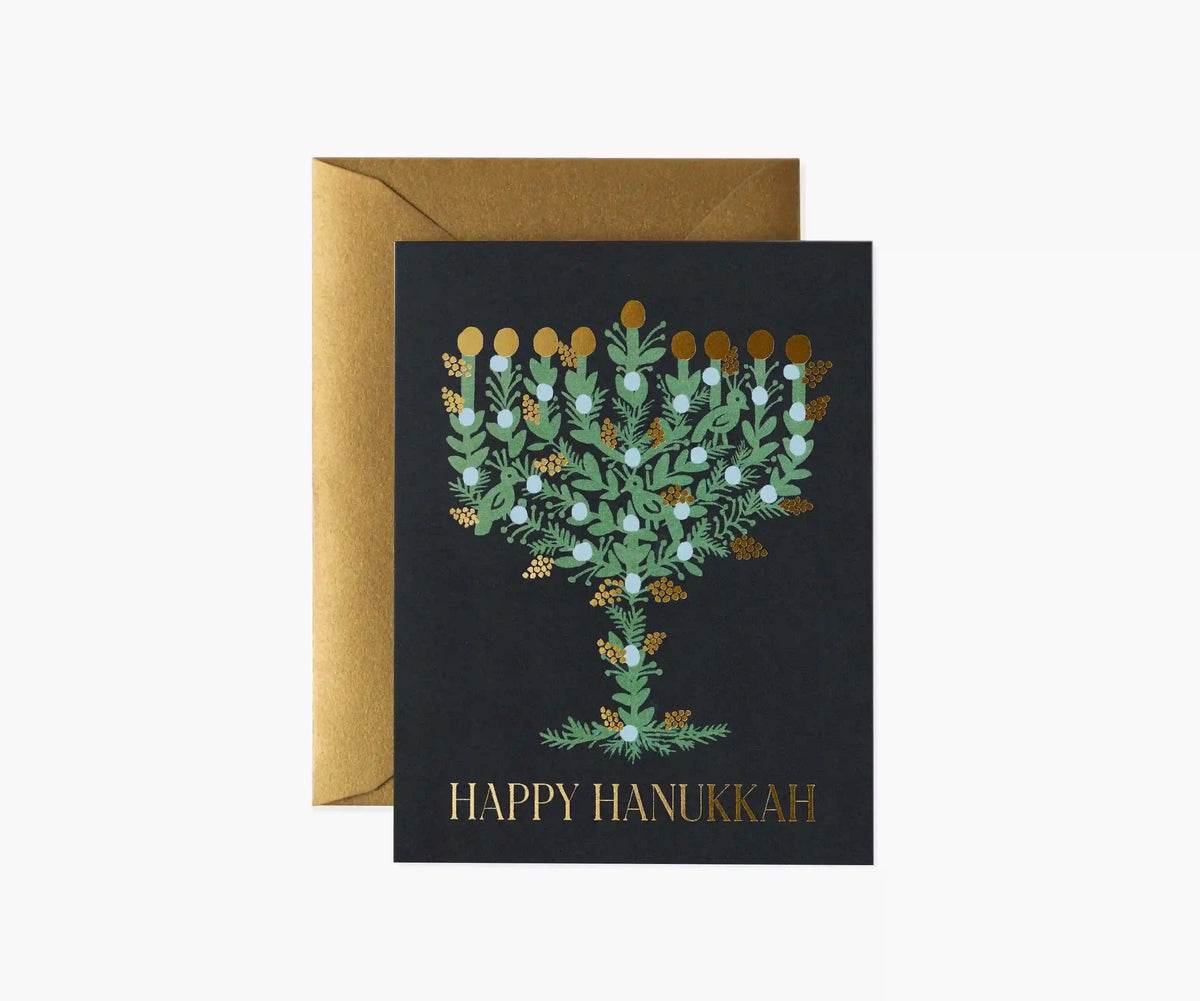Laurel Menorah Hanukkah Card - Single Card
