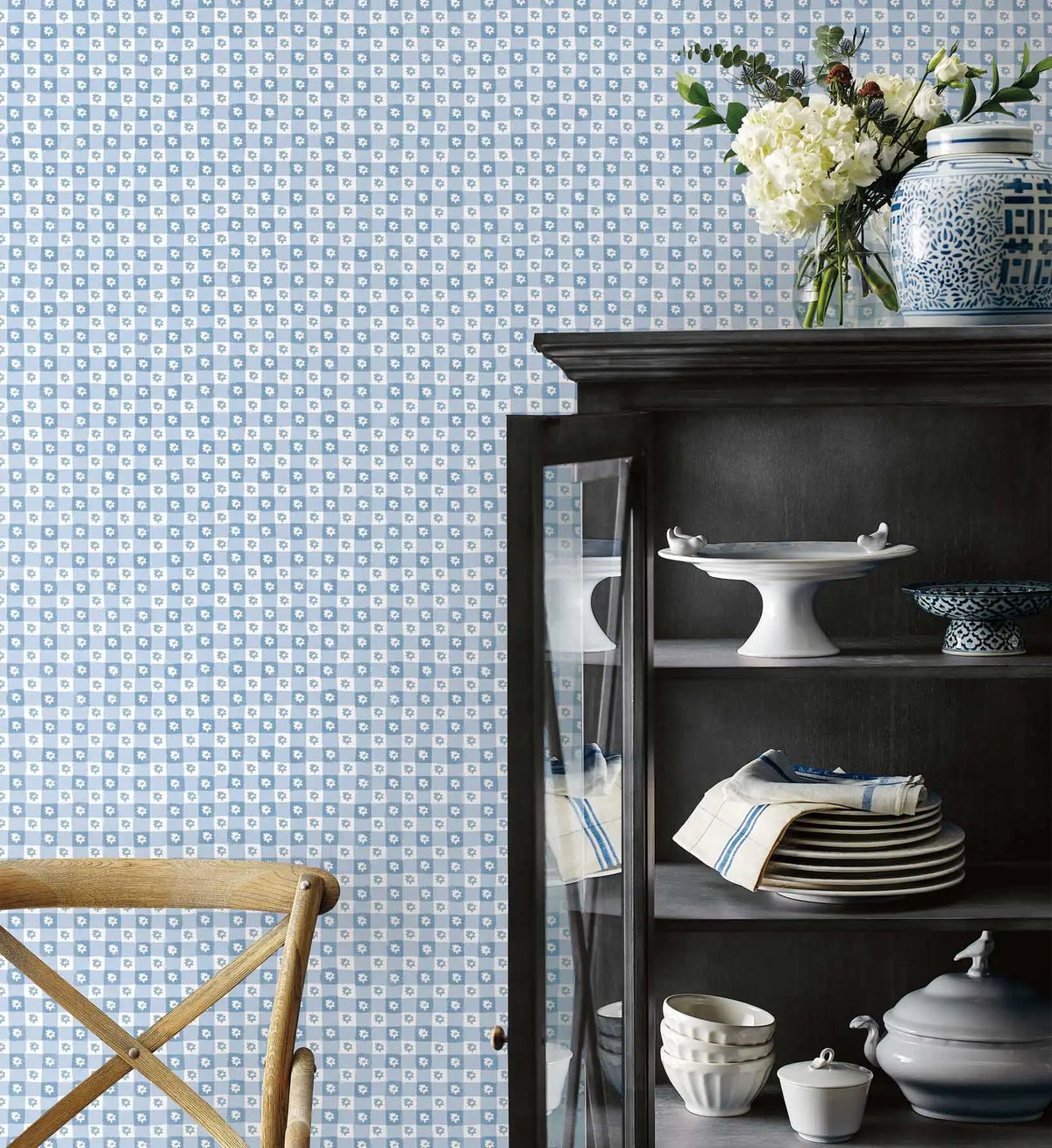 Daisy Gingham Peel & Stick Wallpaper Sample - Blue