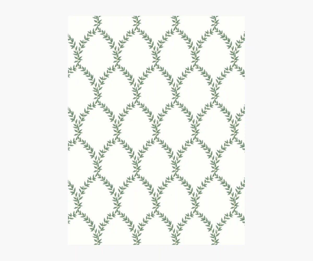 Laurel Wallpaper Sample - Green & White
