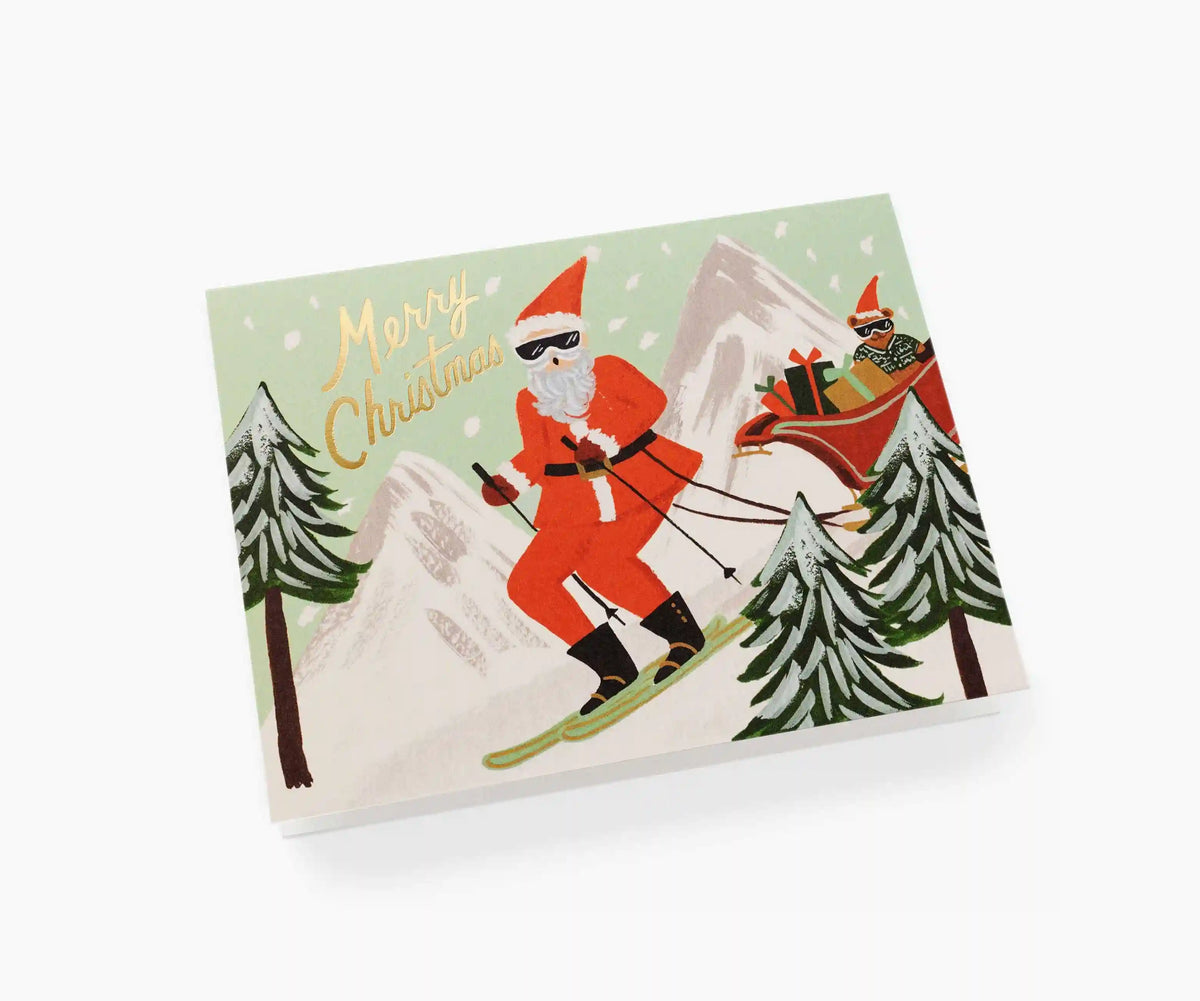 Skiing Santa Holiday Card - Single Card