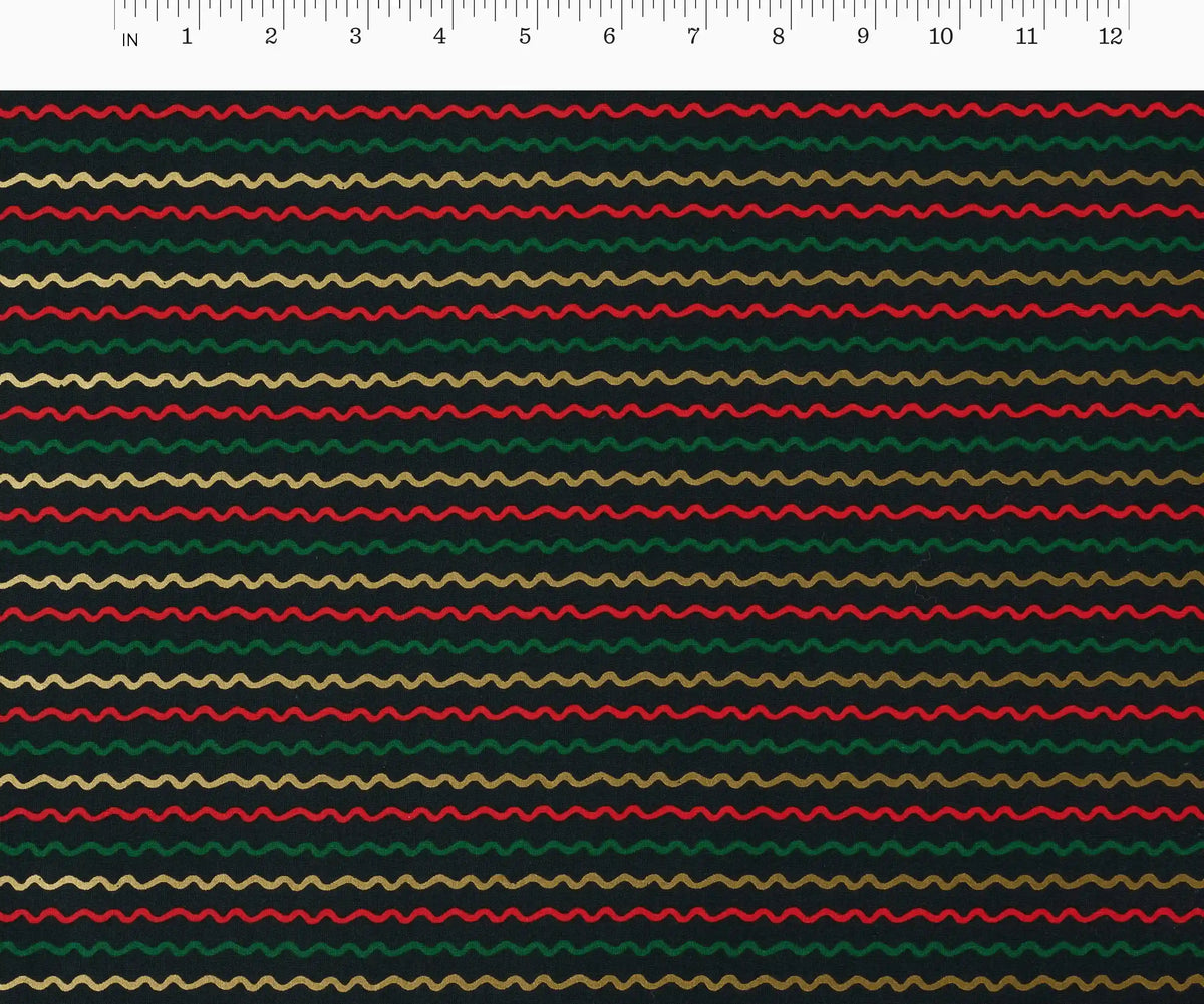 Ribbon Stripe Cotton Metallic Fabric - Evergreen
