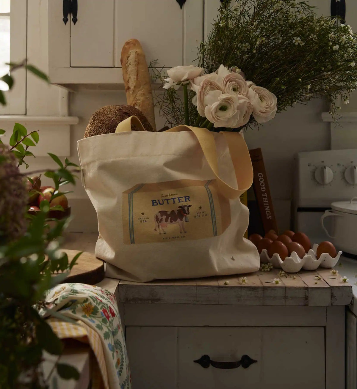East West Canvas Tote Bag - Butter