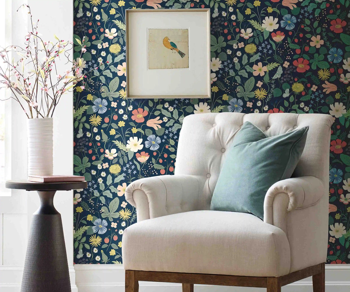 Strawberry Fields Wallpaper Sample - Navy