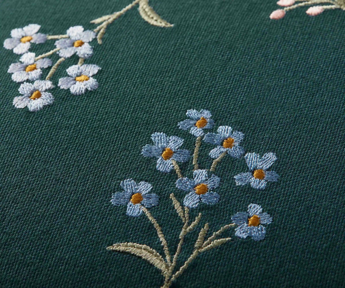 Petite Fleurs Embroidered Pillow - Teal