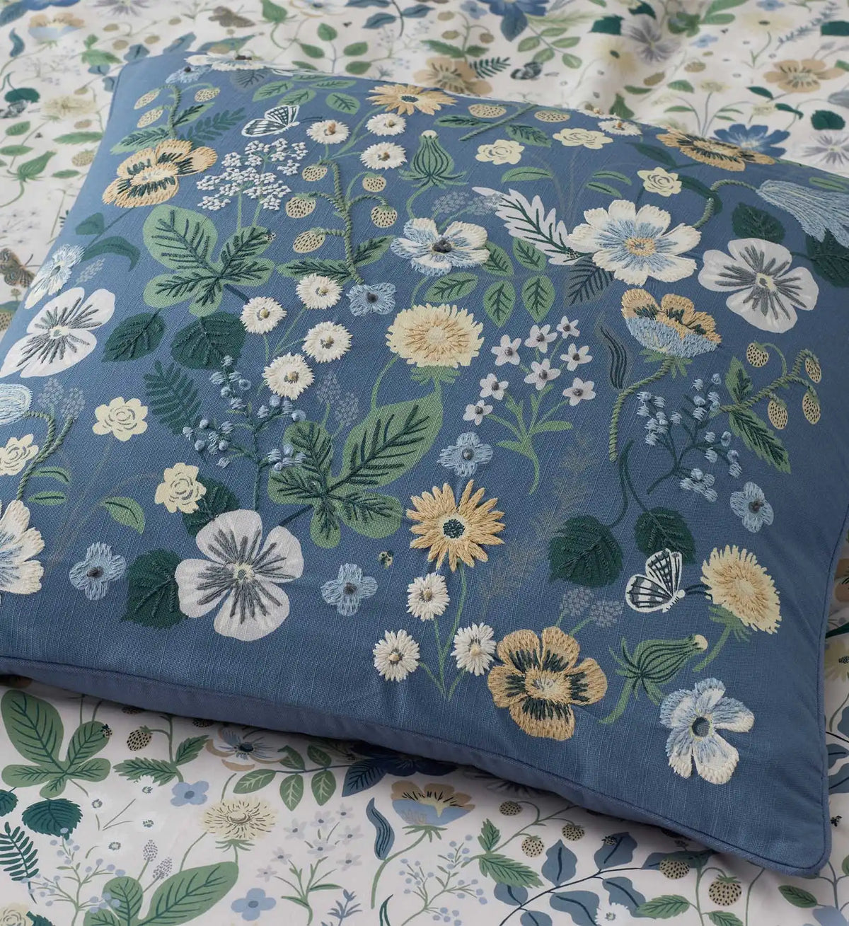 Embroidered Pillow Cover - Strawberry Fields Green