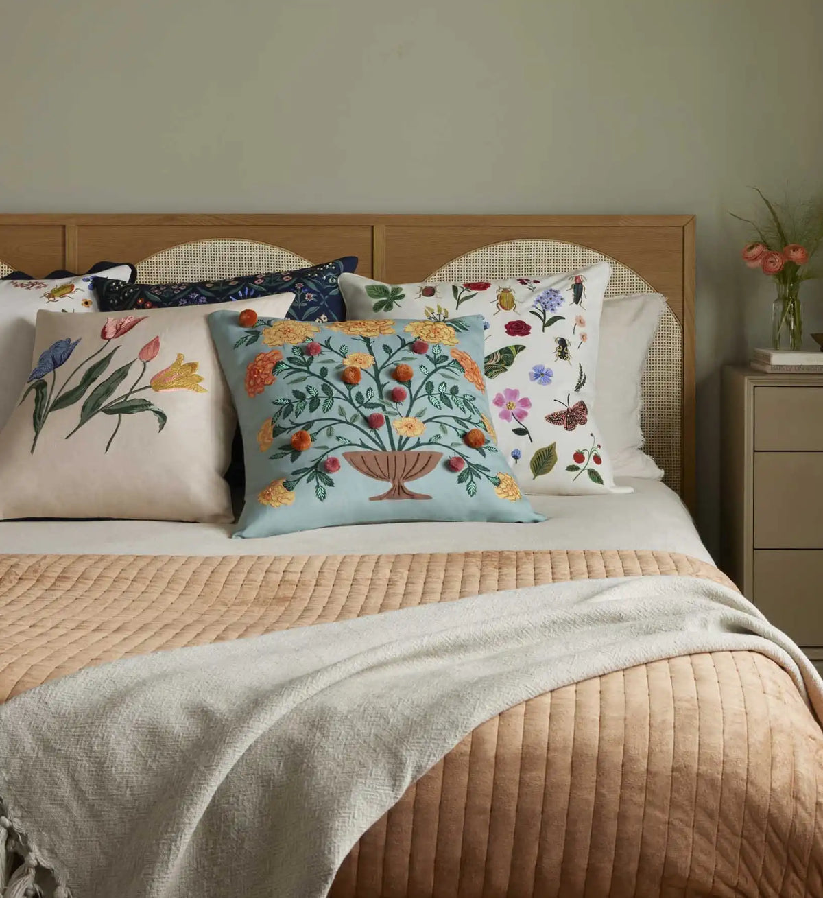 Marisol Embroidered Pillow - Light Green