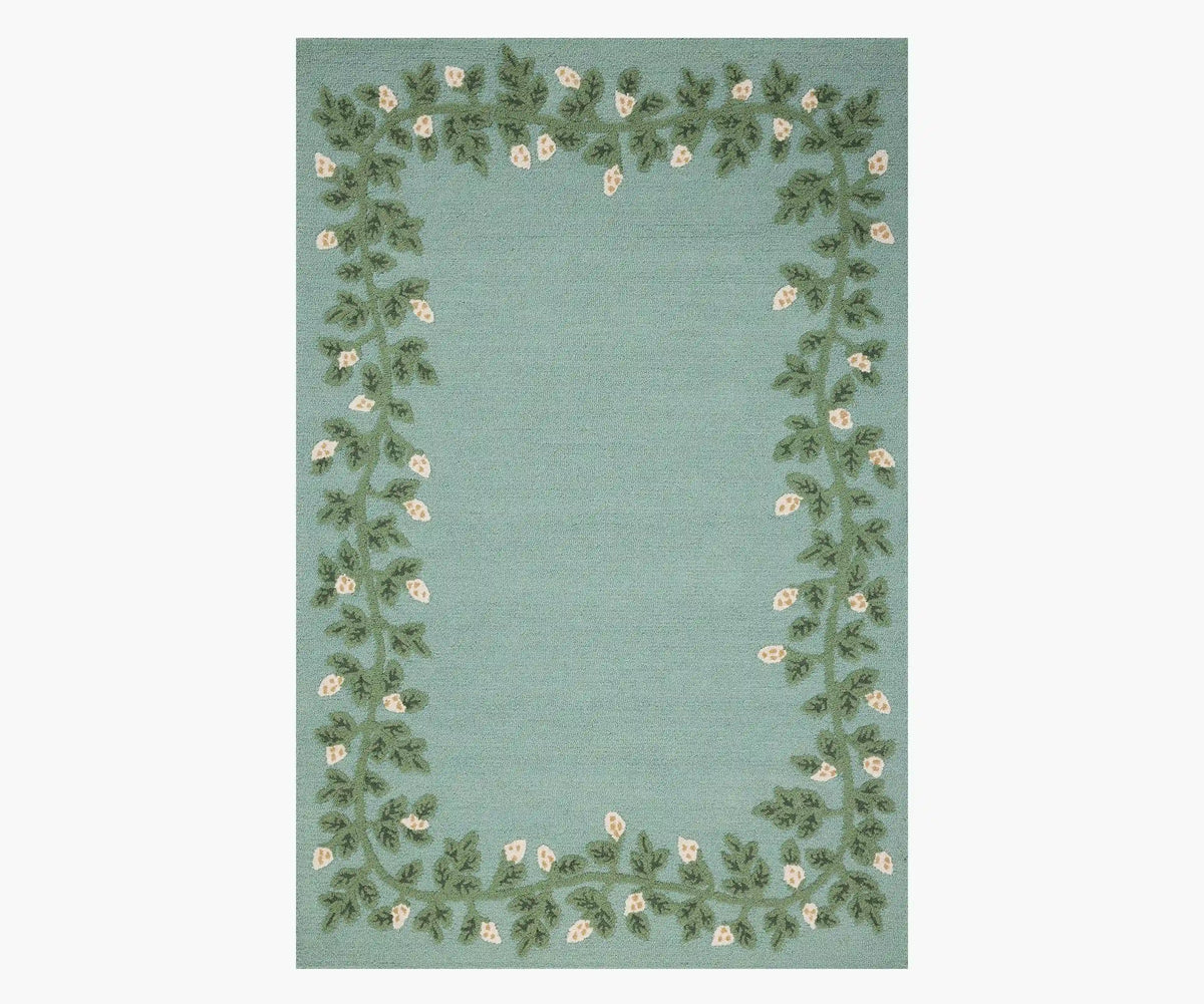 Highgrove Climbing Vines Wool Hooked Rug - Blue