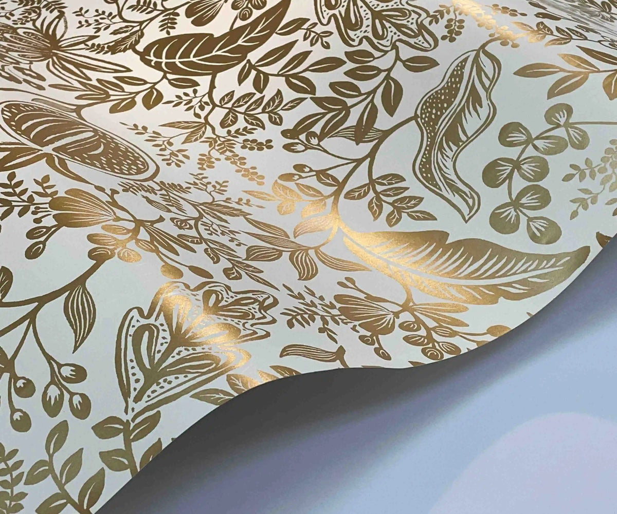 Pomegranate Wallpaper Sample - White & Metallic Gold
