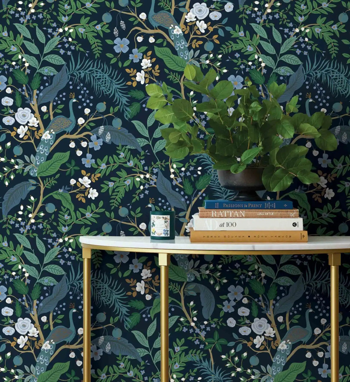 Peacock Garden Peel & Stick Wallpaper - Navy