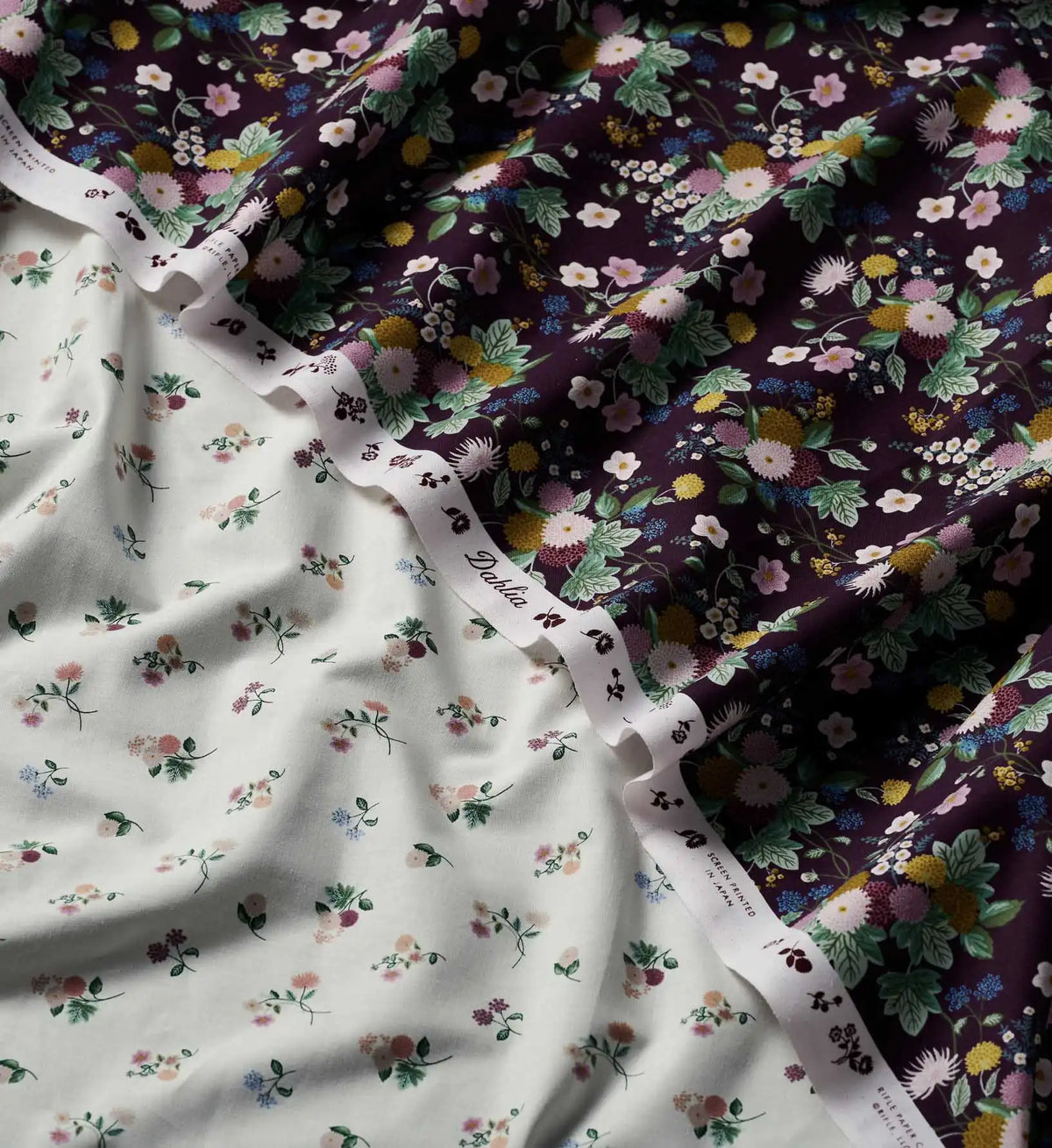 Ditsy Dahlia Cotton Fabric - Cream