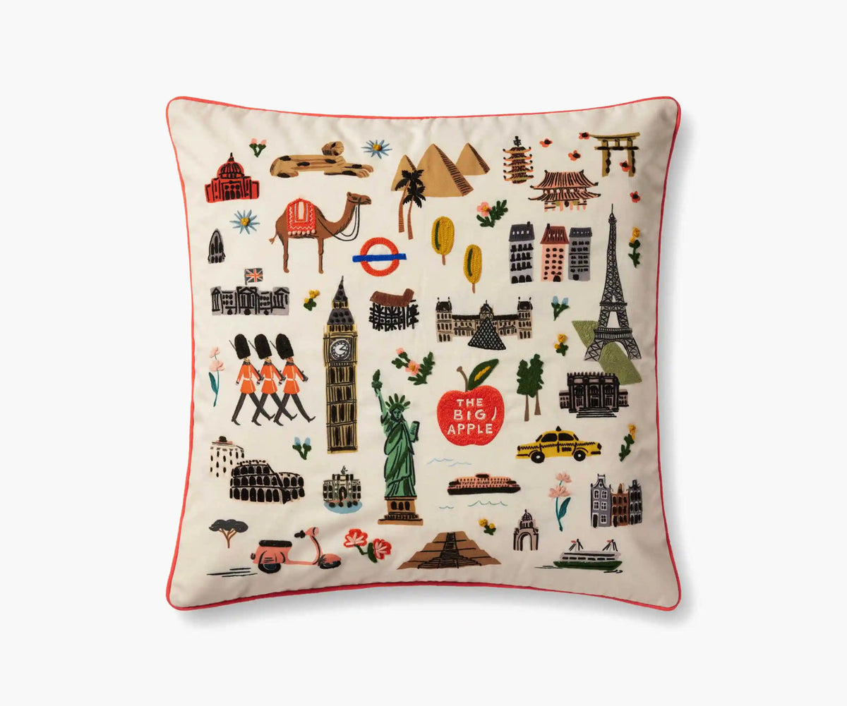 Bon Voyage Embroidered Pillow - Cream