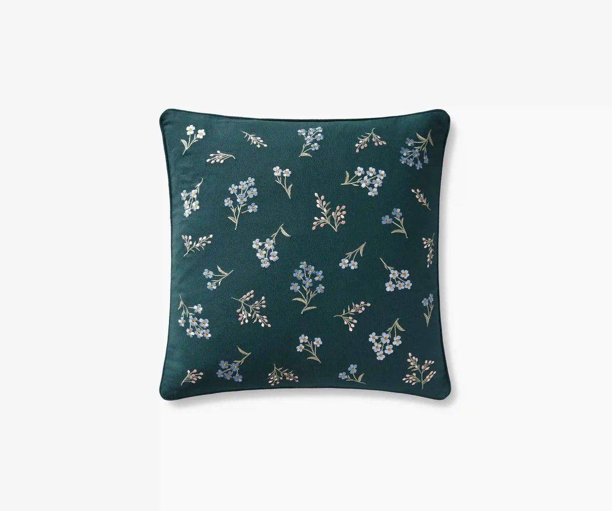 Petite Fleurs Embroidered Pillow - Teal