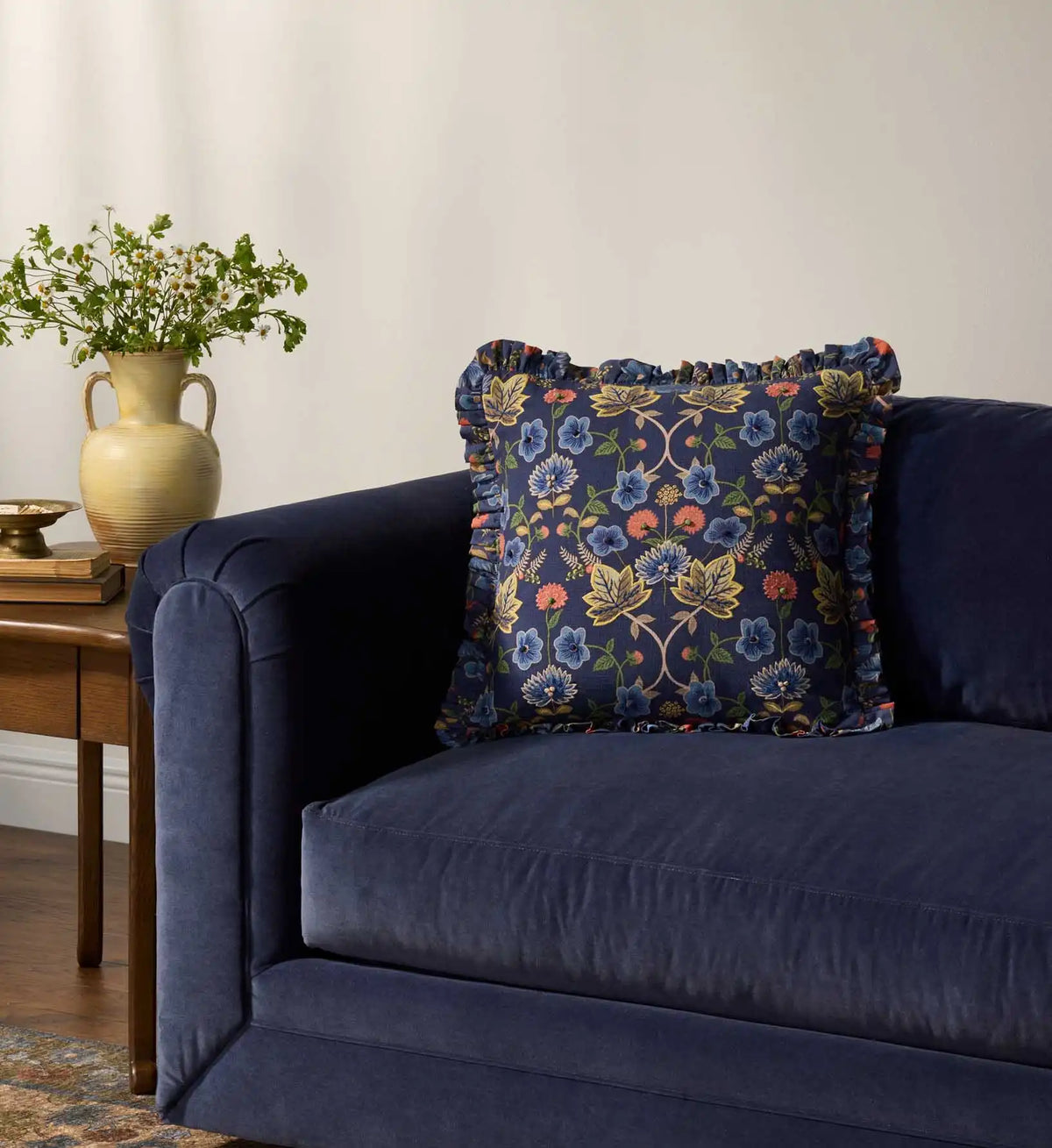 Maple Embroidered Pillow - Blue