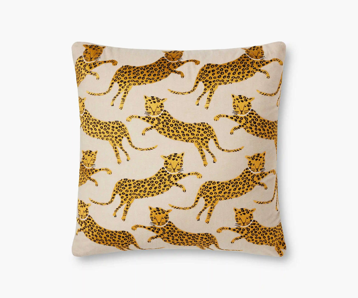 Leap of Leopards Embroidered Pillow - Metallic Gold