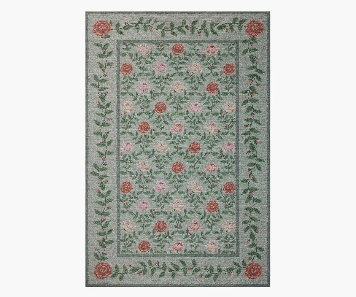 Wildwood Rose Trellis Printed Rug - Mint