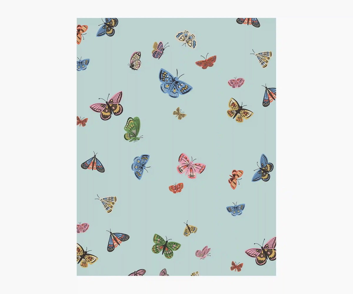 Butterfly House Wallpaper Sample - Light Blue