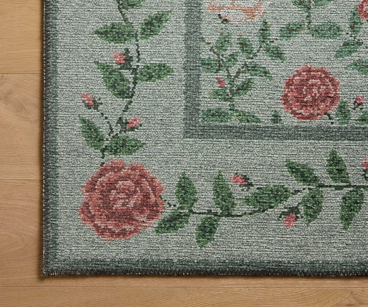 Wildwood Rose Trellis Printed Rug - Mint