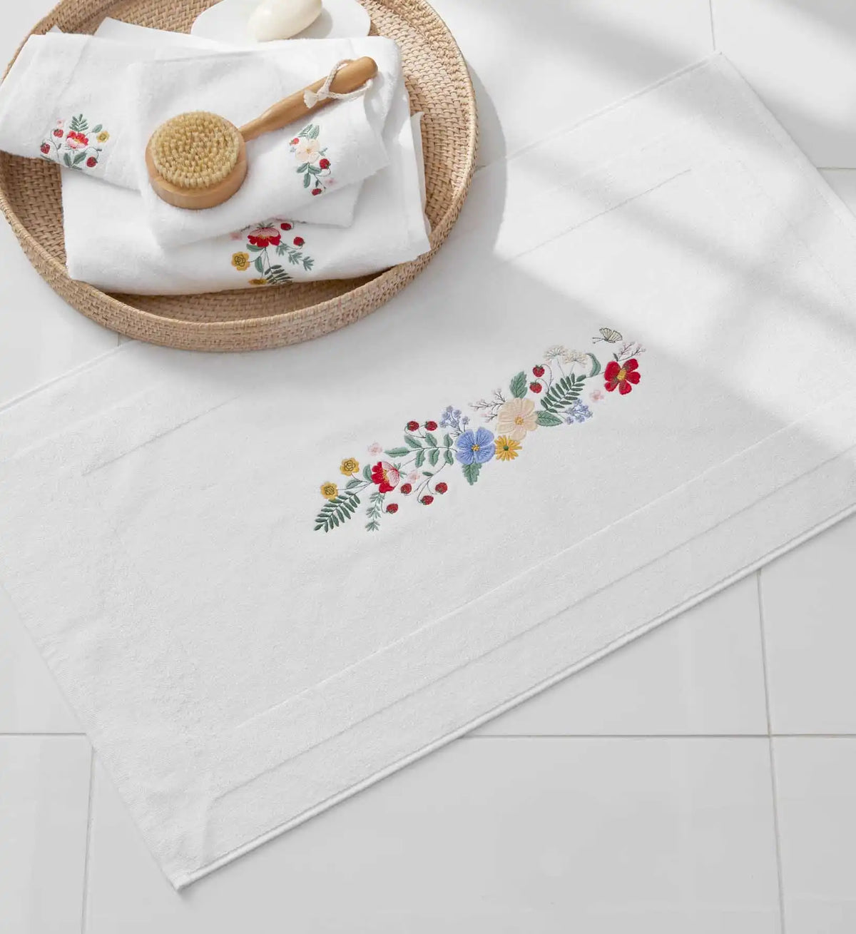 Embroidered Bath Mat - Strawberry Fields