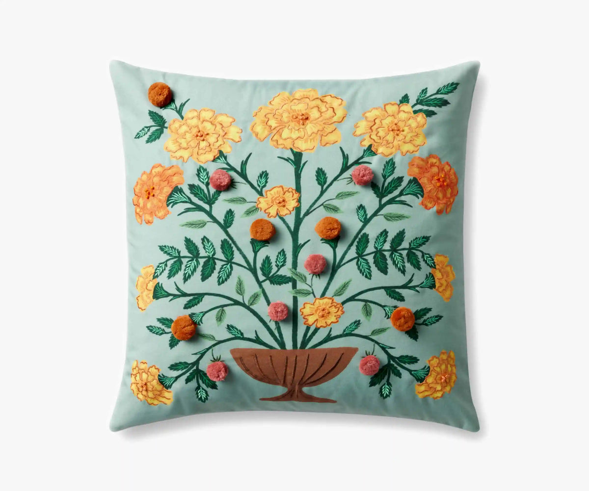 Marisol Embroidered Pillow - Light Green