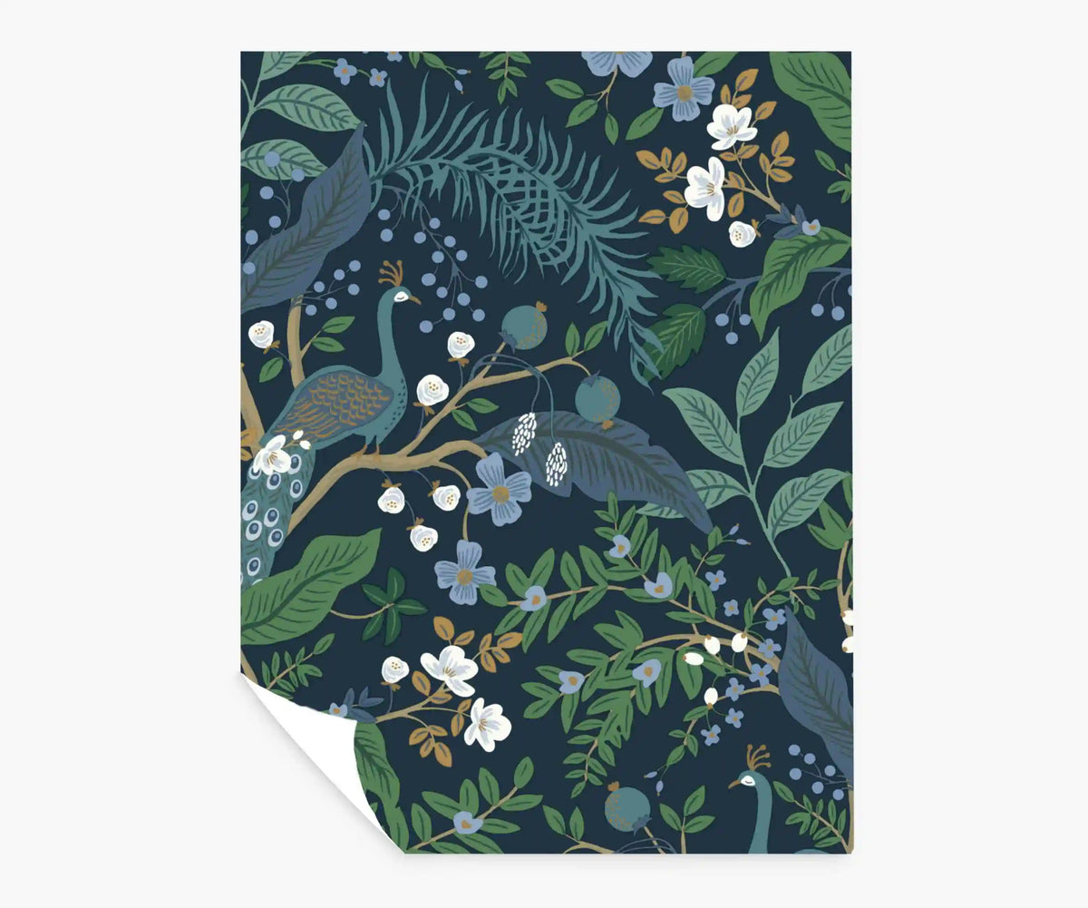 Peacock Garden Peel & Stick Wallpaper Sample - Navy