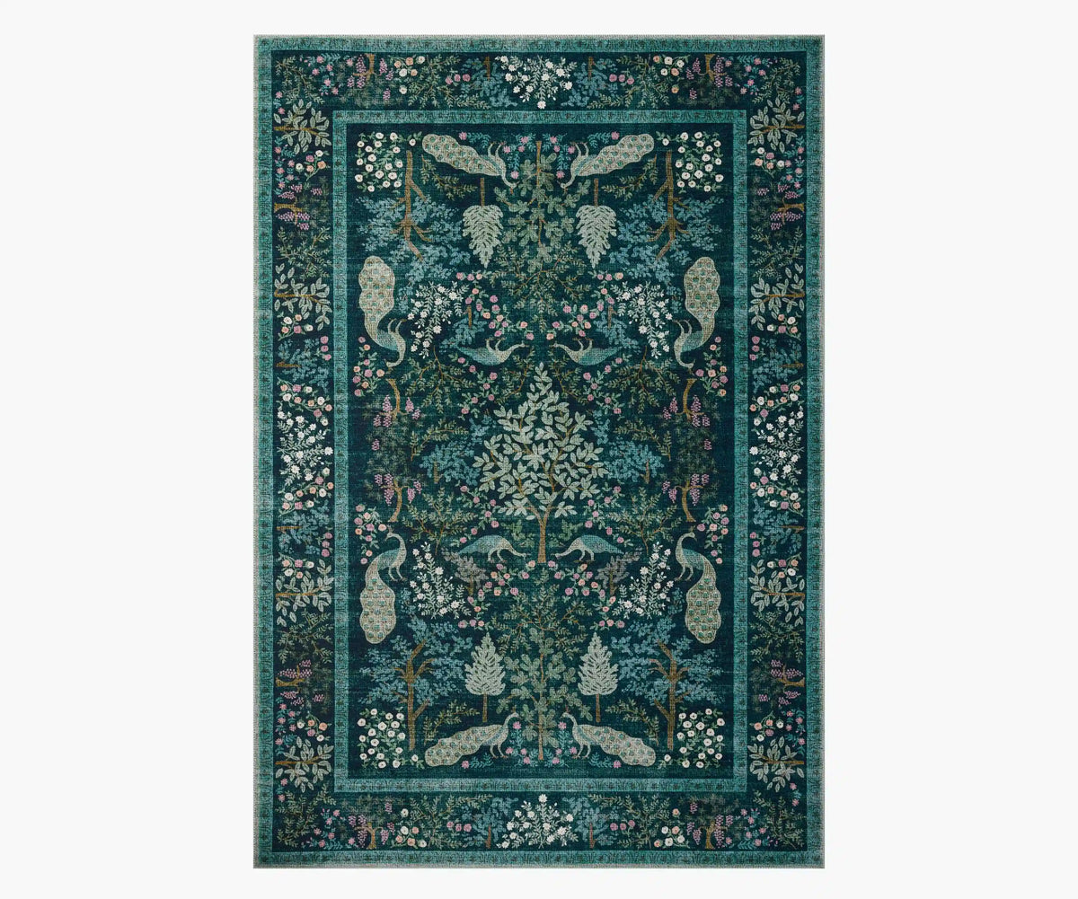 Canopy Peacock Forest Printed Rug - Teal