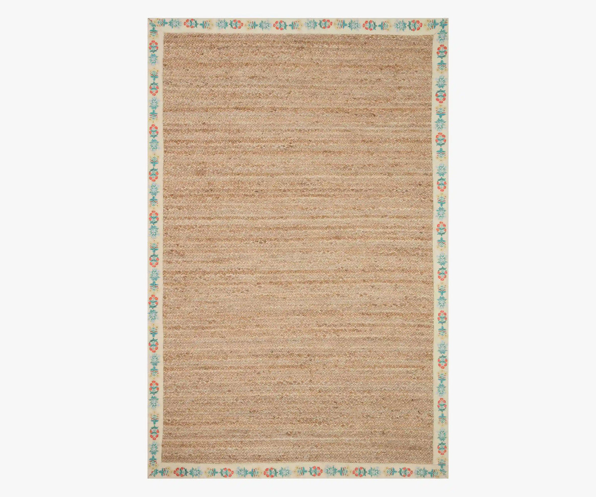 Costa Mughal Rose Jute Rug - Natural & Cream