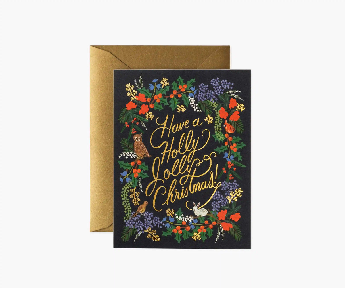 Holly Jolly Christmas Holiday Card - Single Card