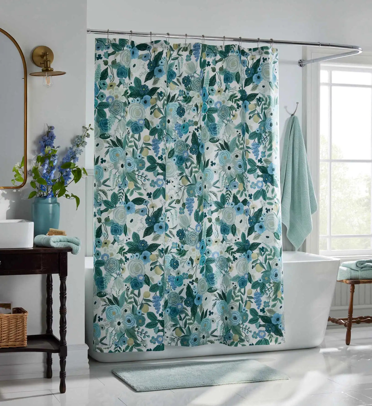 Percale Shower Curtain - Garden Party Blue