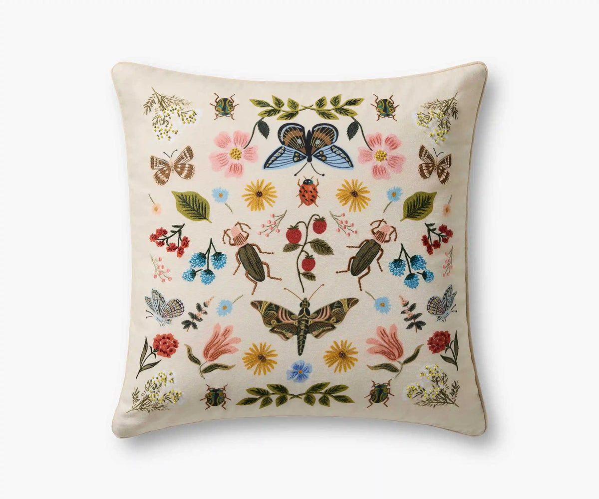 Curio Garden Embroidered Pillow - White