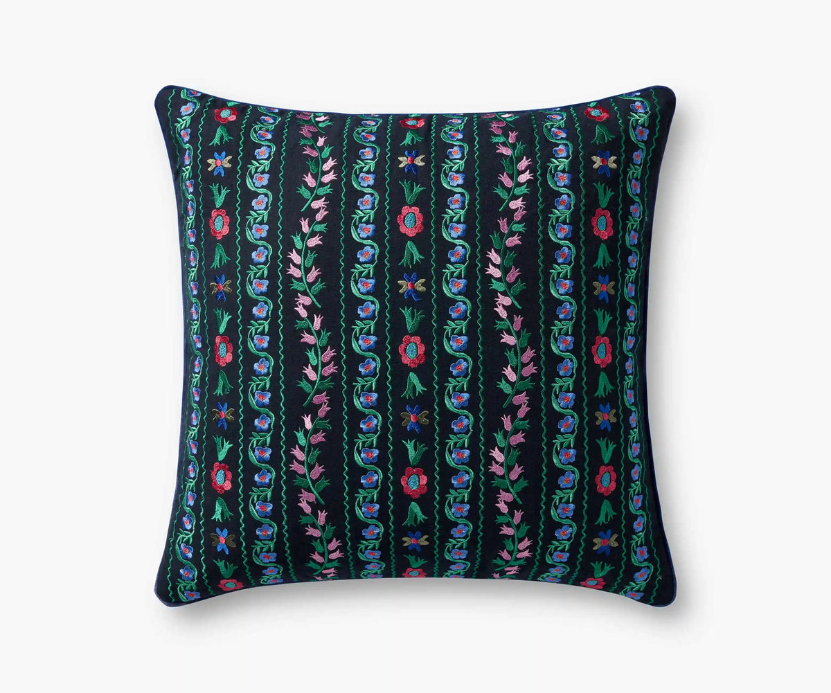 Delphine Embroidered Pillow - Navy