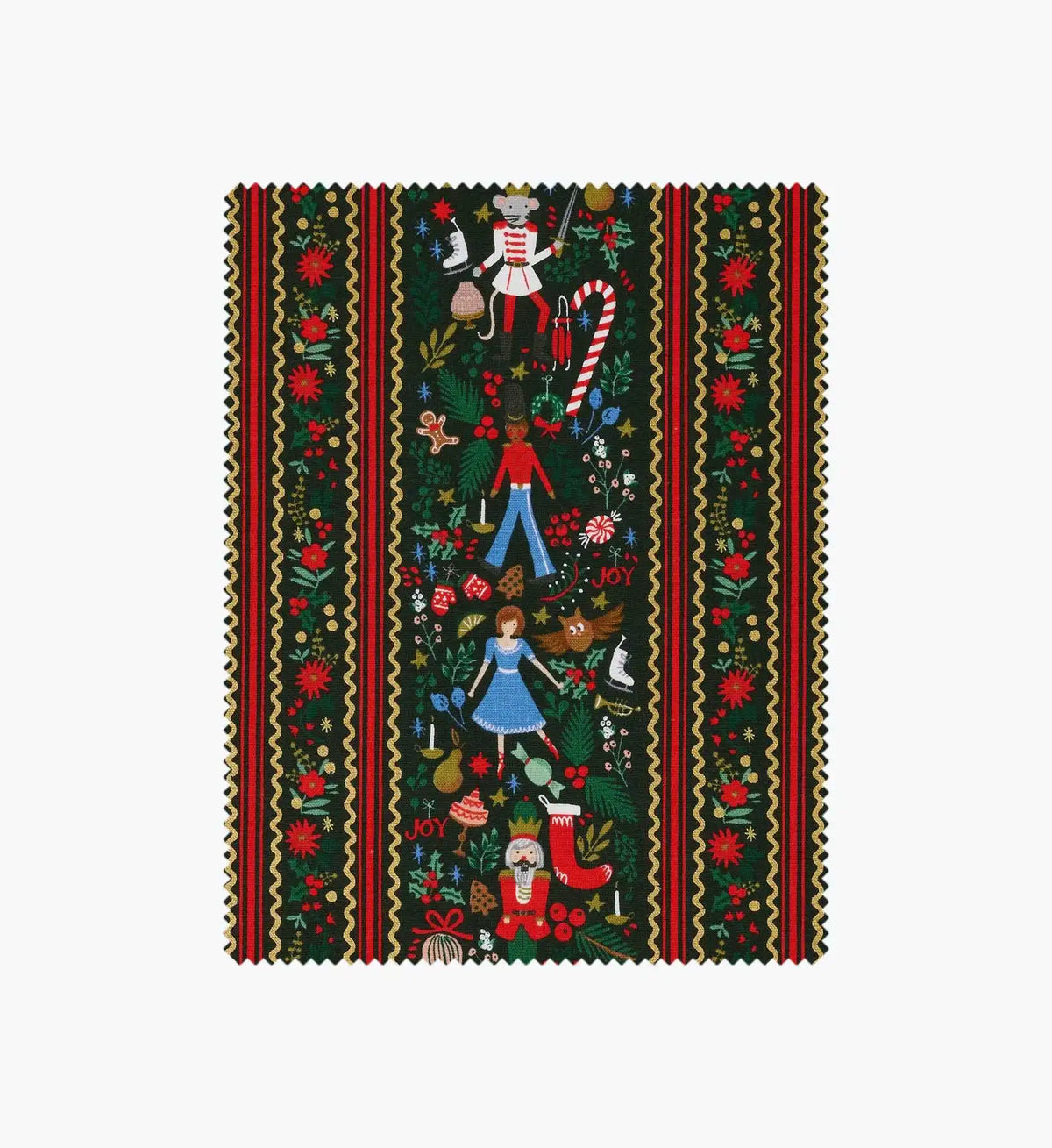Holly Jolly Nutcracker Canvas Metallic Fabric -  Evergreen and Gold