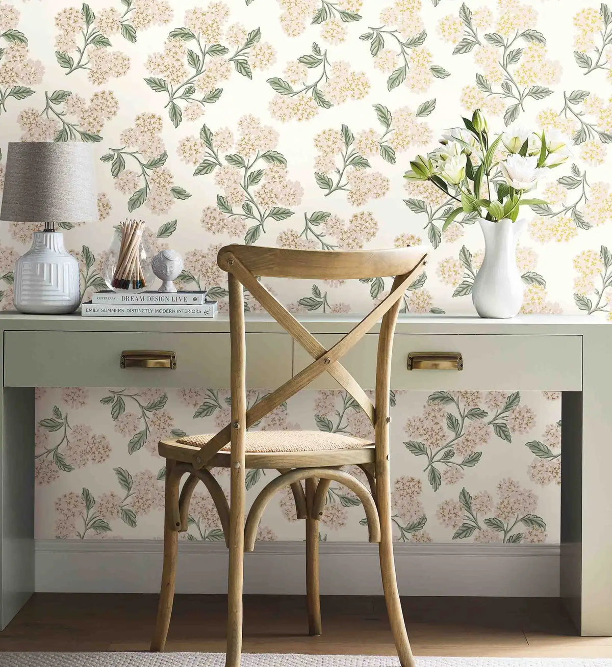 Hydrangea Wallpaper - White & Blush
