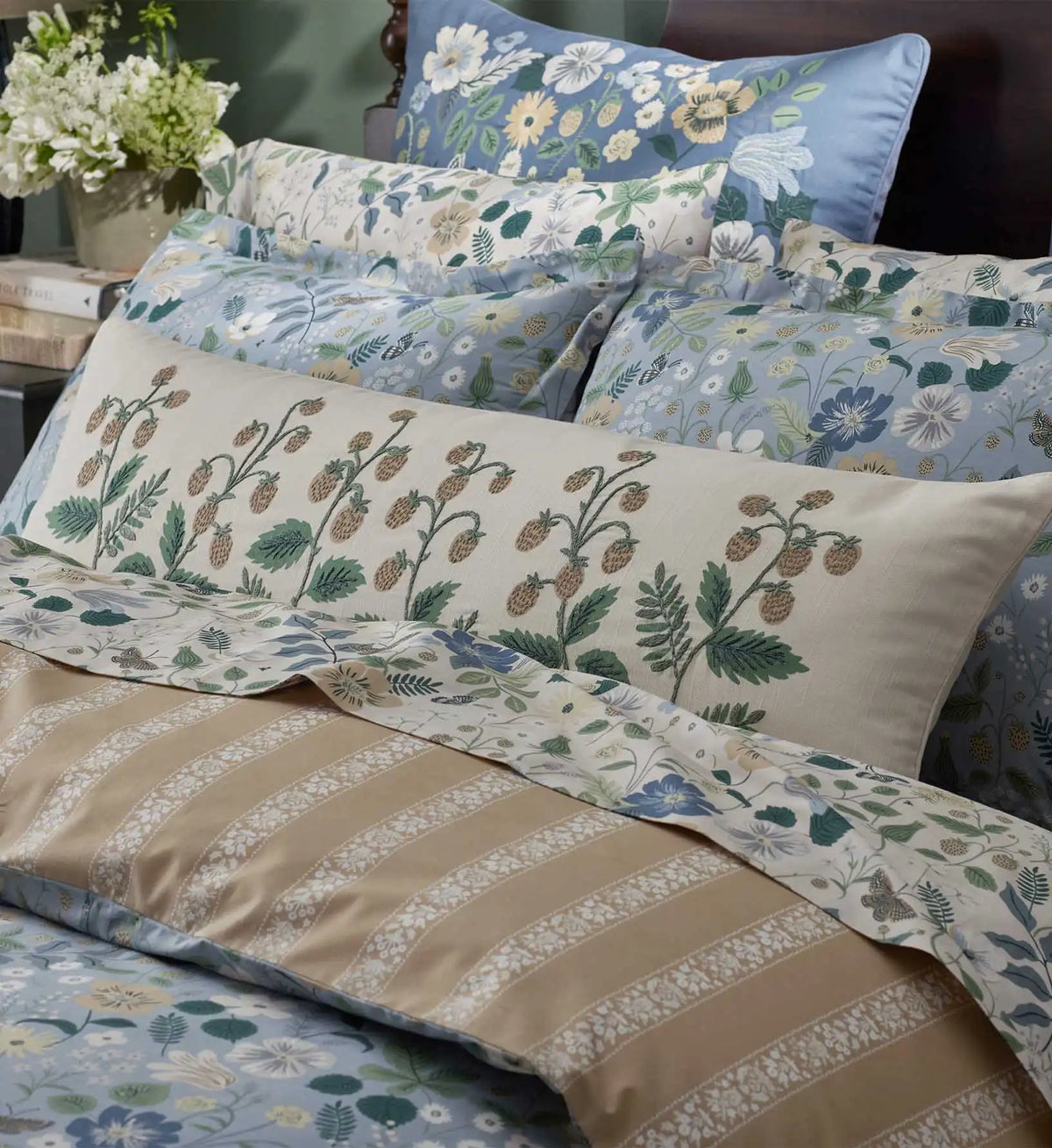 Embroidered Lumbar Pillow Cover - Strawberry Fields