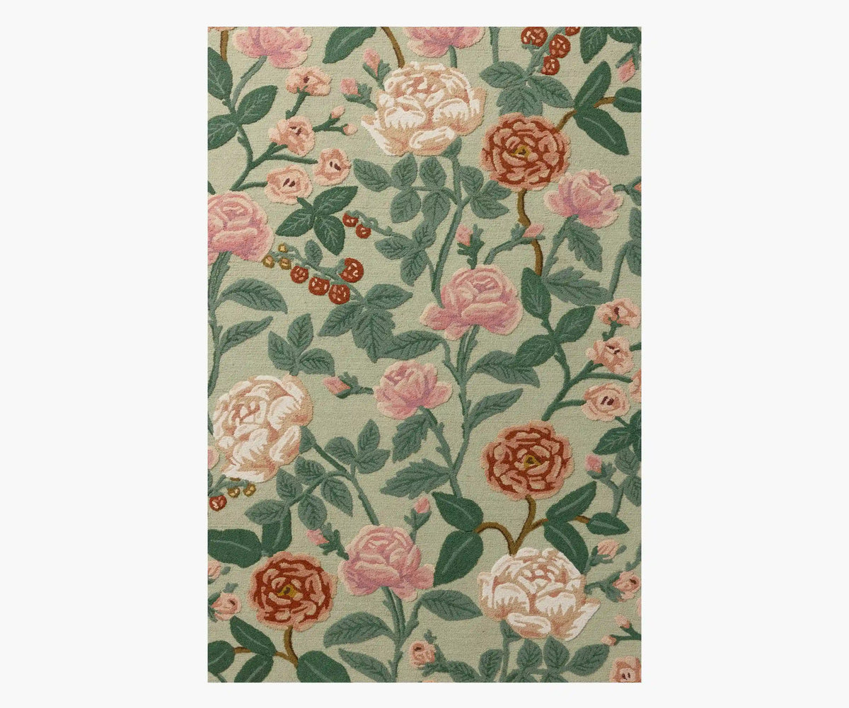 Highgrove Roses Wool Hooked Rug - Mint
