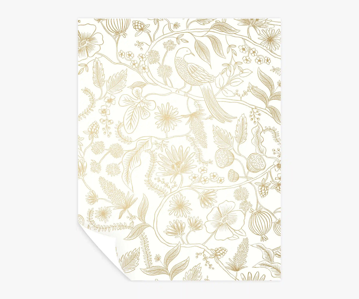 Aviary Peel & Stick Wallpaper Sample - Metallic Gold & Cream